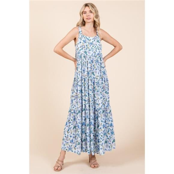Mittoshop Flower Print Tiered Sleeveless Empire Maxi Dress - NWT - Picture 1 of 6